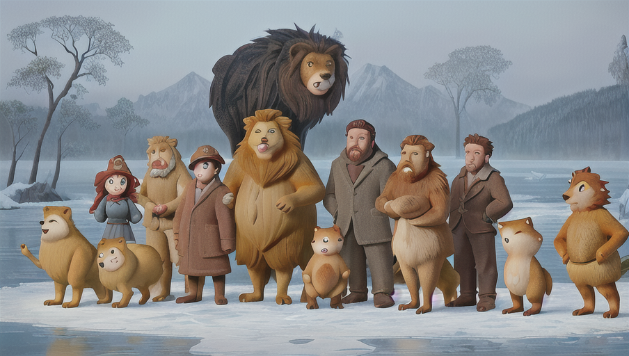 Bewildered Pittsburghers standing on the frozen surface of a Narnian lake, surrounded by a menagerie of talking beasts both great and small.